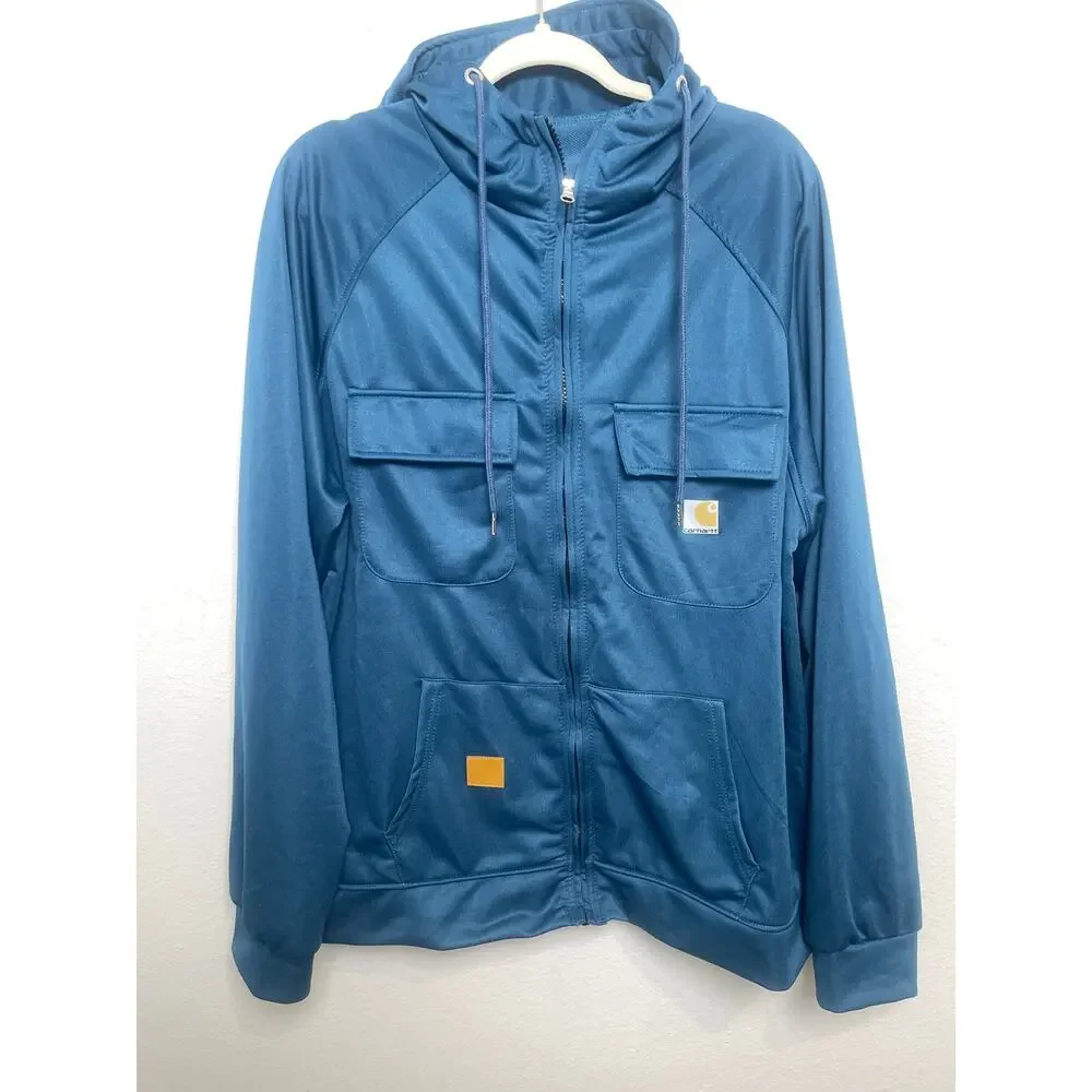 Carhartt Full Zip Hooded Jacket Blue Workwear Utility Performance Pocket Mens XL